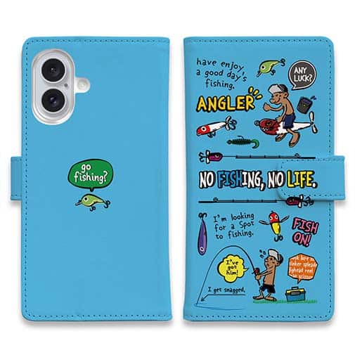 【手帳型】【釣りざんまい】釣りに行きませんか?_カラフルスカイブルー