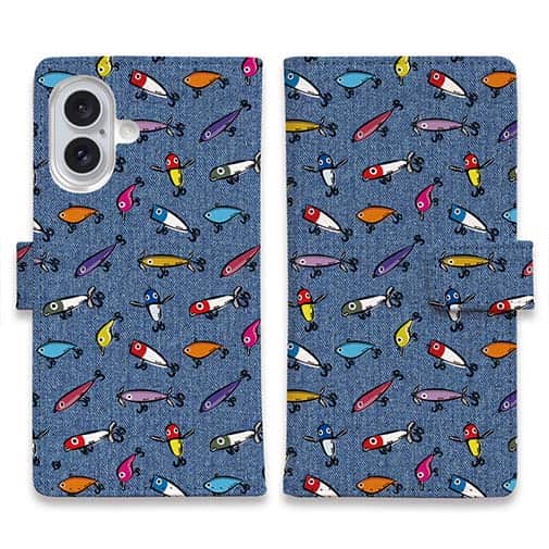 【手帳型】【釣りざんまい】ルアーコレクション_カラフルデニム風