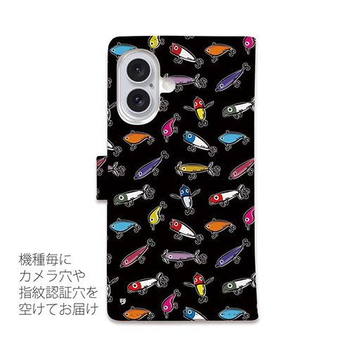 【手帳型】【釣りざんまい】ルアーコレクション_カラフルブラック