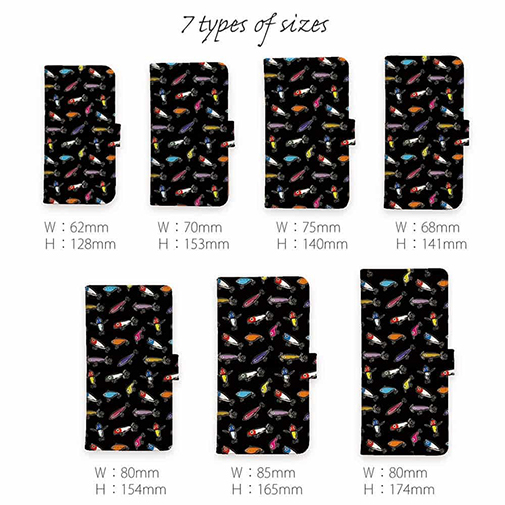 【手帳型】【釣りざんまい】ルアーコレクション_カラフルブラック