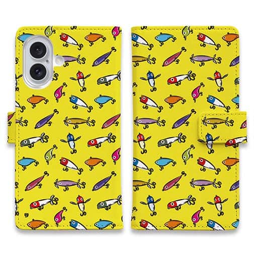 【手帳型】【釣りざんまい】ルアーコレクション_カラフルイエロー