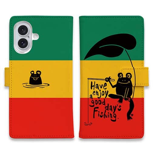 【手帳型】【釣りざんまい】カエルが釣りをするでケロ_カラフルラスタカラー