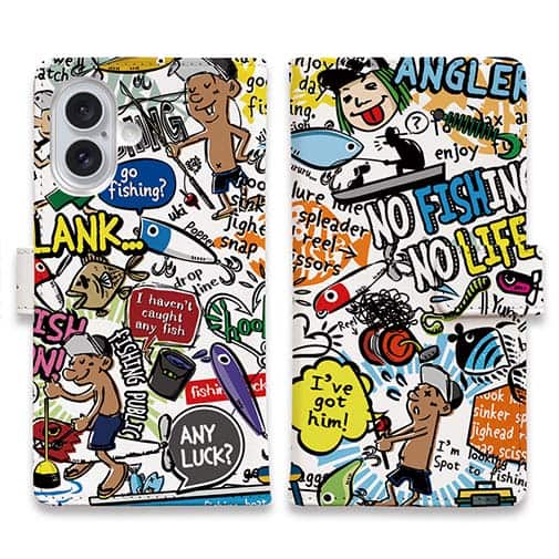 【手帳型】【釣りざんまい】爆釣アーティスティック_ホワイト