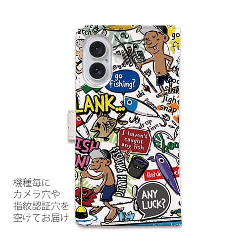 【手帳型】【釣りざんまい】爆釣アーティスティック_ホワイト