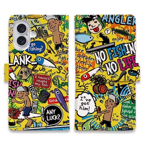 【手帳型】【釣りざんまい】爆釣アーティスティック_イエロー