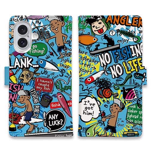 【手帳型】【釣りざんまい】爆釣アーティスティック_スカイブルー