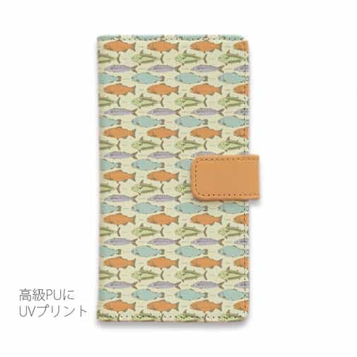 【手帳型】サーモンのシームレイスデザイン