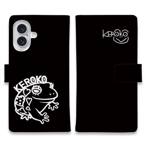 【手帳型】【佐藤ケロ子】KEROKOサイン入りスマホカバー ブラック