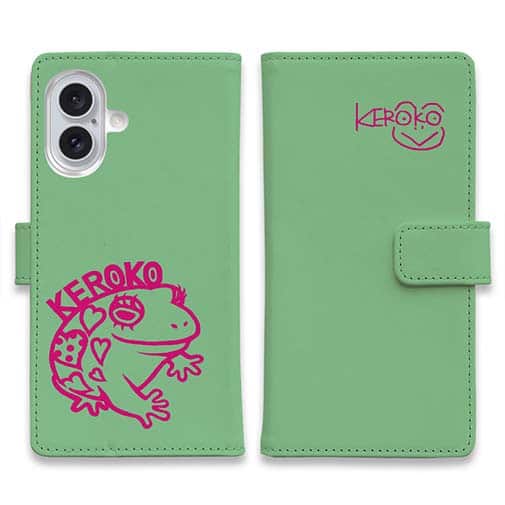 【手帳型】【佐藤ケロ子】KEROKOサイン入りスマホカバー グリーン