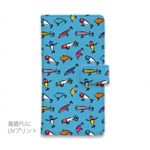 【手帳型】【釣りざんまい】ルアーコレクション_カラフルスカイブルー