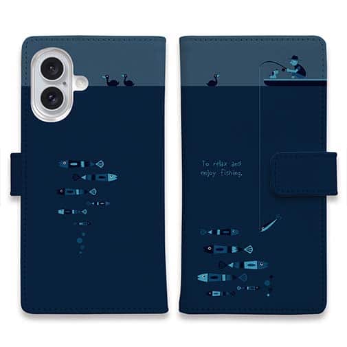 【手帳型】【釣りざんまい】のんびりと夜釣りを楽しむ