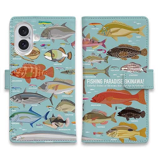 【手帳型】【FISH MAN】FISHING PARADAISE OKINAWA! ブルー