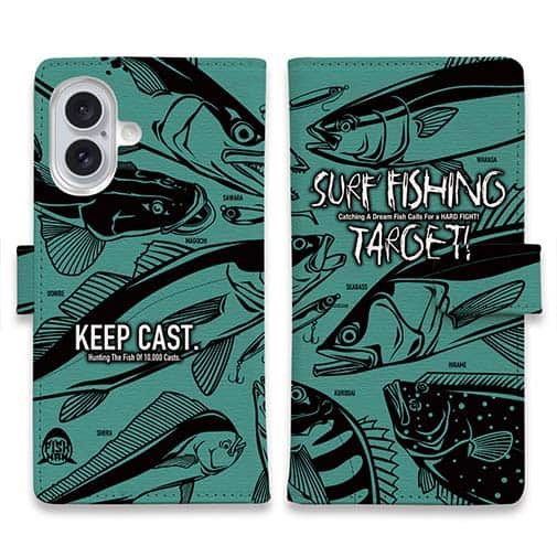 【手帳型】【FISH MAN】SURF FISHING TARGET! グリーン