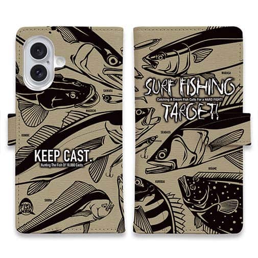 【手帳型】【FISH MAN】SURF FISHING TARGET! ブラウン