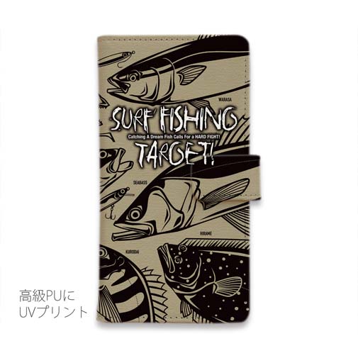 【手帳型】【FISH MAN】SURF FISHING TARGET!　ブラウン