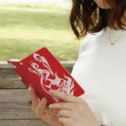 【手帳型】鬼掛　鬼火般若バージョン・レッド