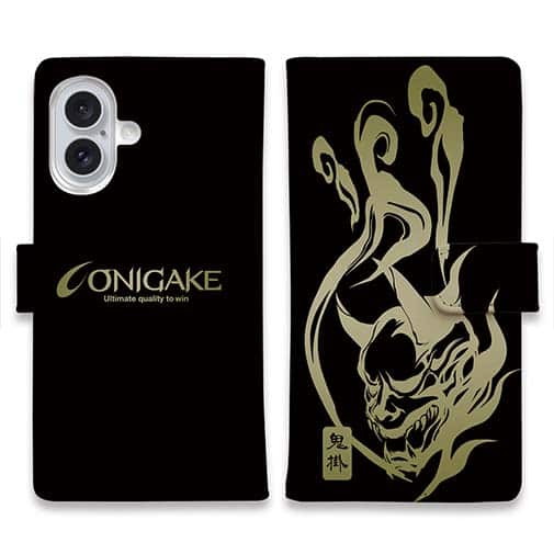 【手帳型】鬼掛　鬼火般若バージョン・ブラック＆ゴールド