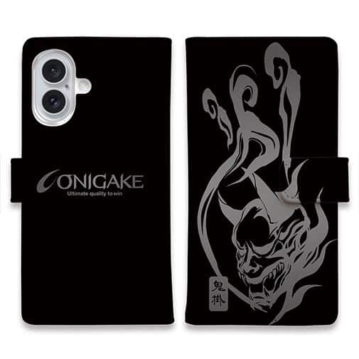 【手帳型】鬼掛　鬼火般若バージョン・ブラック＆シルバー