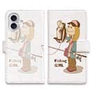 【手帳型】釣りガール　イラスト　ブラックバス