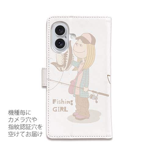 【手帳型】釣りガール　イラスト　ブラックバス