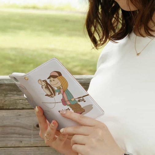 【手帳型】釣りガール　イラスト　ブラックバス
