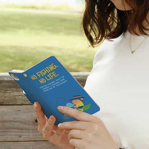 【手帳型】【釣りざんまい】ウトウトアングラー_ブルー