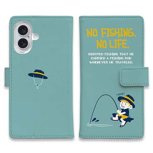 【手帳型】【釣りざんまい】釣りを楽しむ少年_ミント