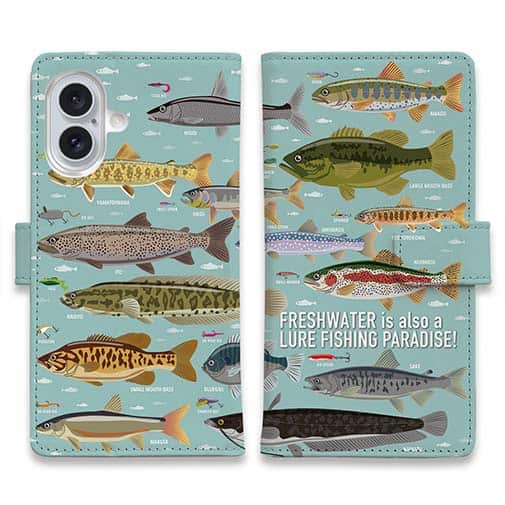 【手帳型】【FISH MAN】フィッシングパラダイス「フレッシュウォーター編」ブルー