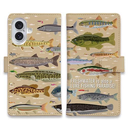 【手帳型】【FISH MAN】フィッシングパラダイス「フレッシュウォーター編」ブラウン