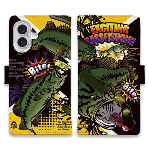 【手帳型】【FISH MAN】エキサイティングバスフィッシング イエロー