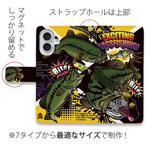 【手帳型】【FISH MAN】エキサイティングバスフィッシング　イエロー