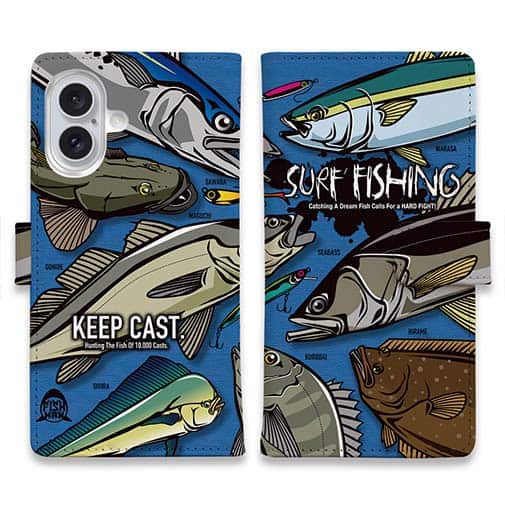 【手帳型】【FISH MAN】SURF FISHING Color! ブルー