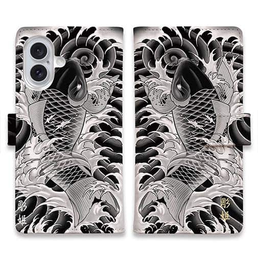 【彫姫】【手帳型】昇り鯉　和彫りデザイン