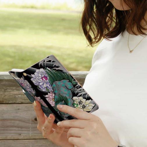 【彫姫】【手帳型】唐獅子牡丹　和彫りデザイン