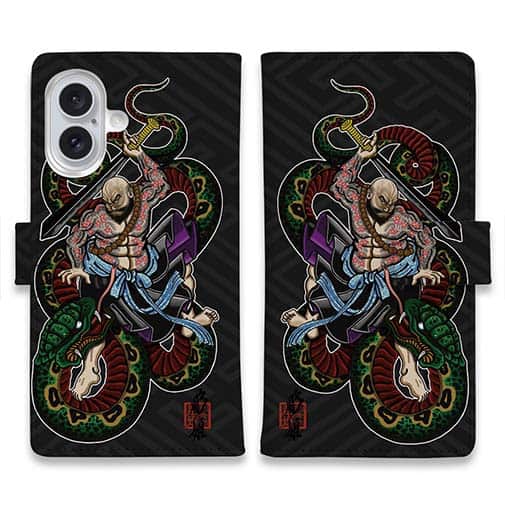 【彫姫】【手帳型】花和尚の蛇退治　和彫りデザイン