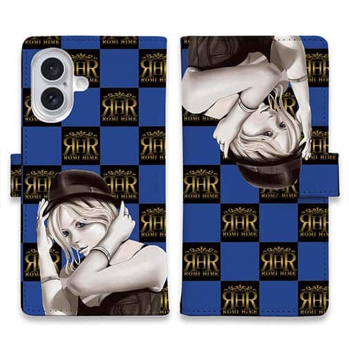 【ROMI HIME】【手帳型】ブロック・チェック(市松模様)　ブルー