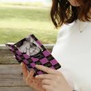 【ROMI HIME】【手帳型】ブロック・チェック(市松模様)　ビビットピンク