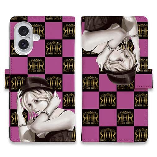 【ROMI HIME】【手帳型】ブロック・チェック(市松模様)　ビビットピンク