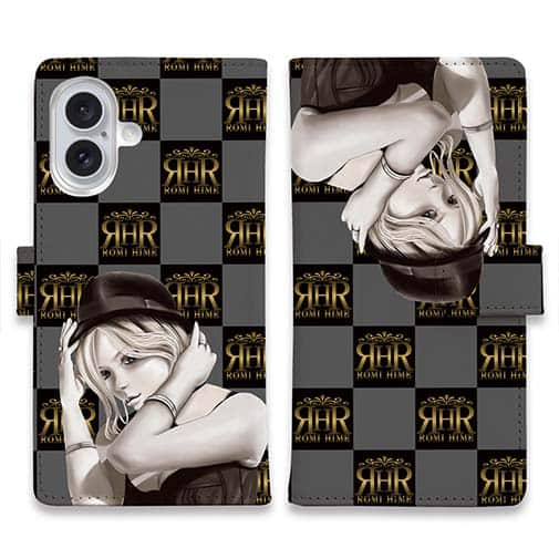 【ROMI HIME】【手帳型】ブロック・チェック(市松模様)　グレー