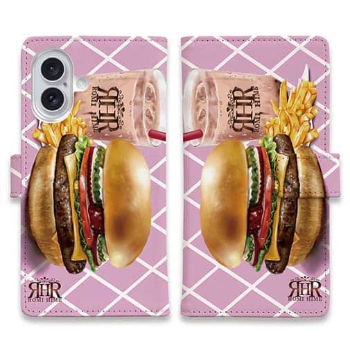 【ROMI HIME】【手帳型】ハンバーガー　ピンク