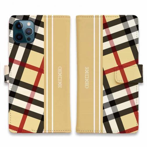 【Genuine】【手帳型】チェック柄 ベージュ&クリーム