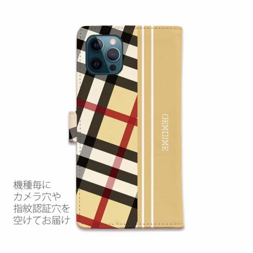 【Genuine】【手帳型】チェック柄　ベージュ＆クリーム