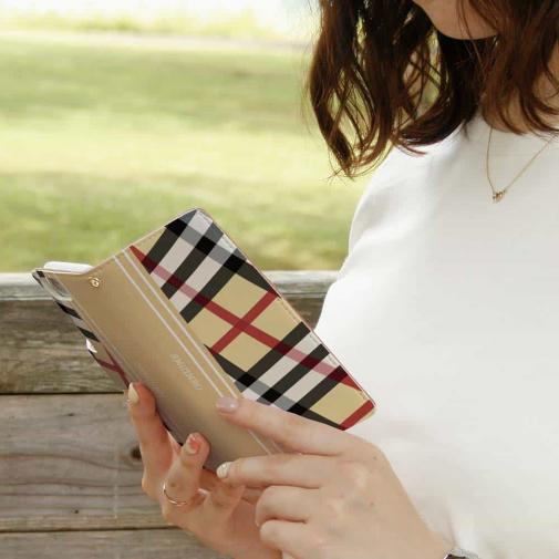 【Genuine】【手帳型】チェック柄　ベージュ＆クリーム