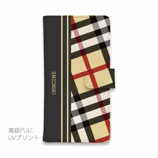【Genuine】【手帳型】チェック柄　ベージュ＆グレー