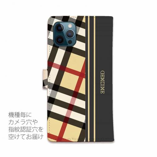 【Genuine】【手帳型】チェック柄　ベージュ＆グレー