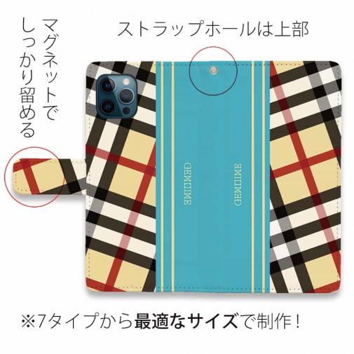 【Genuine】【手帳型】チェック柄　ベージュ＆ブルー