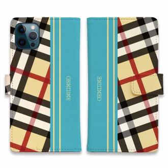 【Genuine】【手帳型】チェック柄　ベージュ＆ブルー