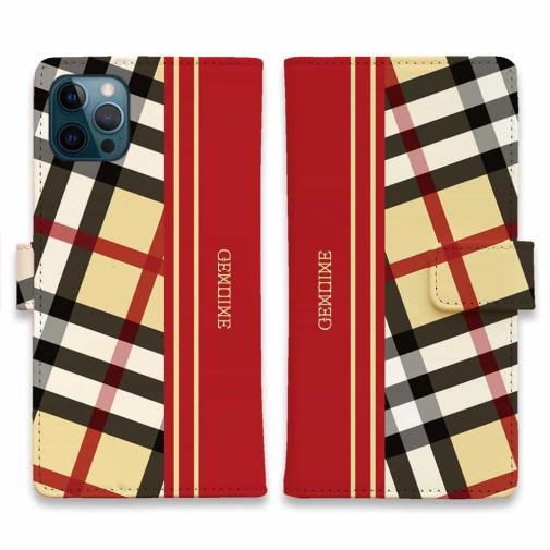 【Genuine】【手帳型】チェック柄 ベージュ&レッド