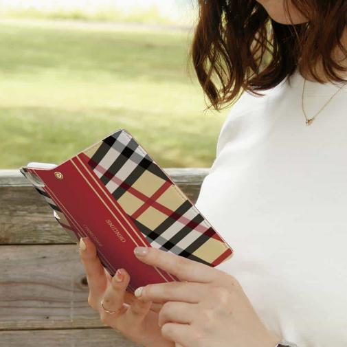 【Genuine】【手帳型】チェック柄　ベージュ＆レッド