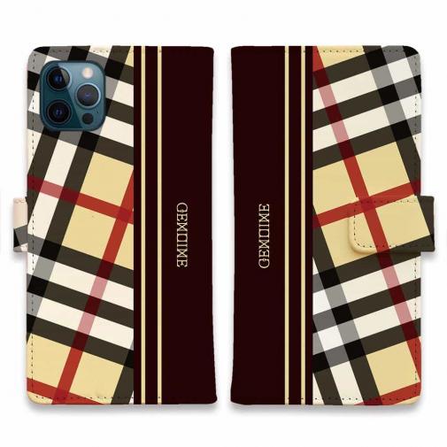 【Genuine】【手帳型】チェック柄 ベージュ&ブラウン